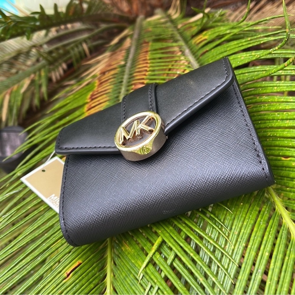 MICHAEL KORS CARMEN MEDIUM LOGO AND FAUX LEATHER WALLET BLACK - Picture 9 of 16